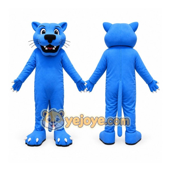 Blue Cougar Mascot Costume with Custom Logo