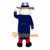 White Haired Man in Blue Coat Mascot Costume with Custom Logo White Haired Man in Blue Coat Mascot Costume with Custom Logo