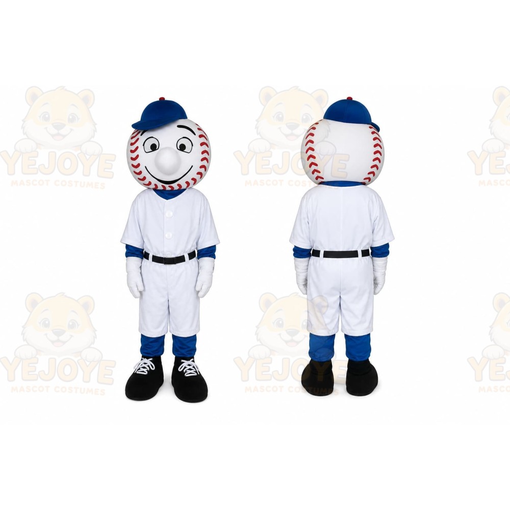 White Baseball Player Mascot Costume with Custom Logo