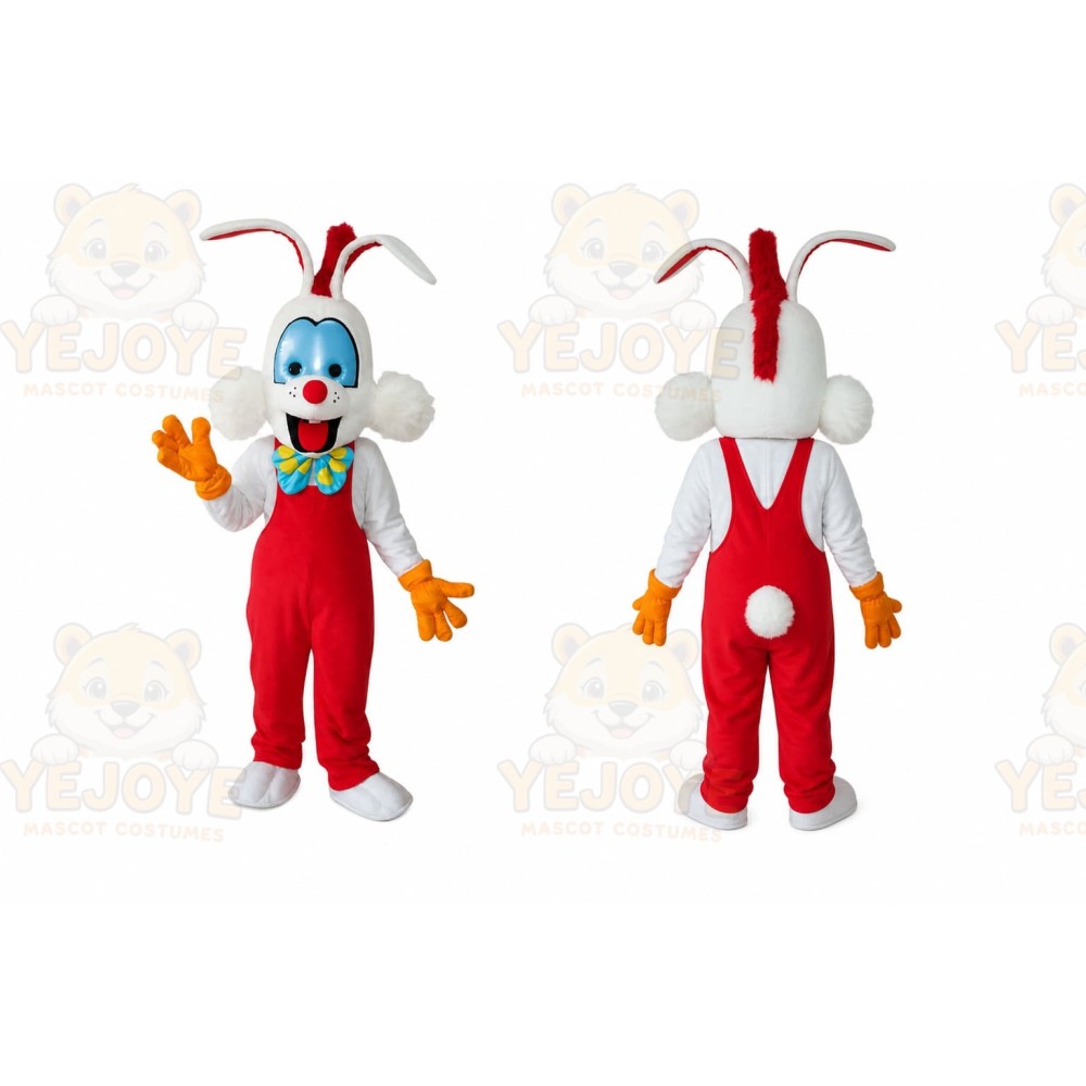 Red Rabbit Mascot Costume with Custom Logo