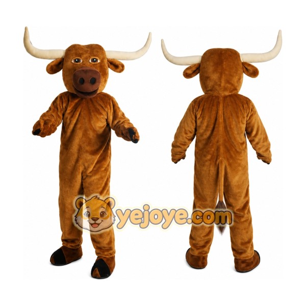 Brown Bull Mascot Costume with Custom Logo