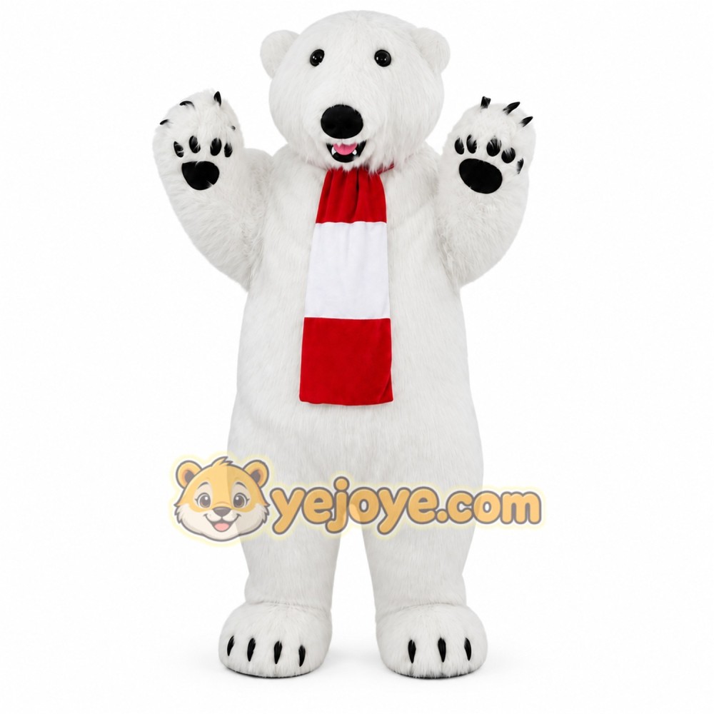White Polar Bear Mascot Costume with Custom Logo White Polar Bear Mascot Costume with Custom Logo