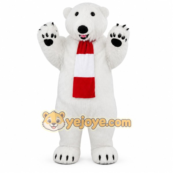 White Polar Bear Mascot Costume with Custom Logo