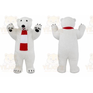White Polar Bear Mascot Costume with Custom Logo
