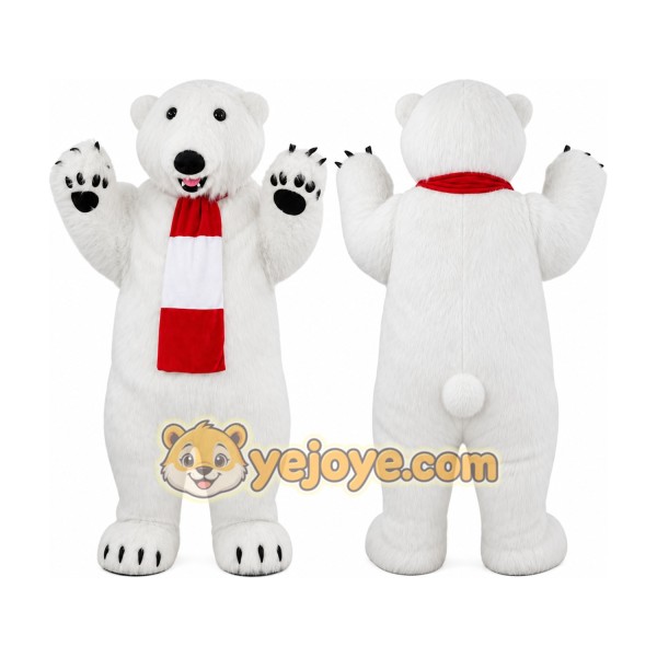 White Polar Bear Mascot Costume with Custom Logo