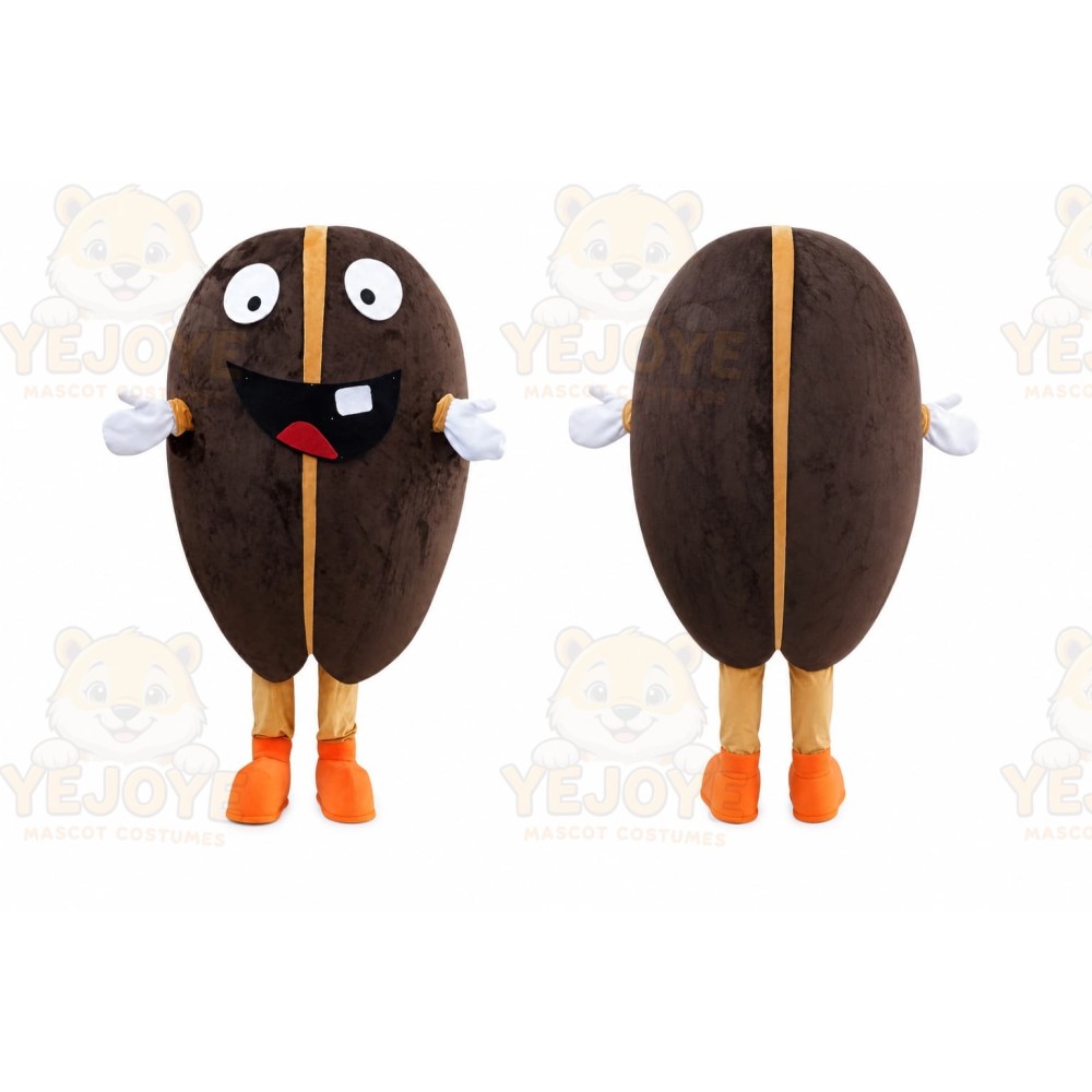 Brown Coffee Bean Mascot Costume with Custom Logo