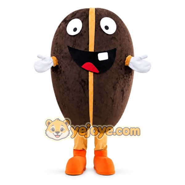 Brown Coffee Bean Mascot Costume with Custom Logo Brown Coffee Bean Mascot Costume with Custom Logo