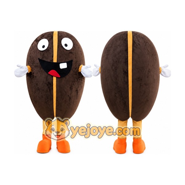 Brown Coffee Bean Mascot Costume with Custom Logo