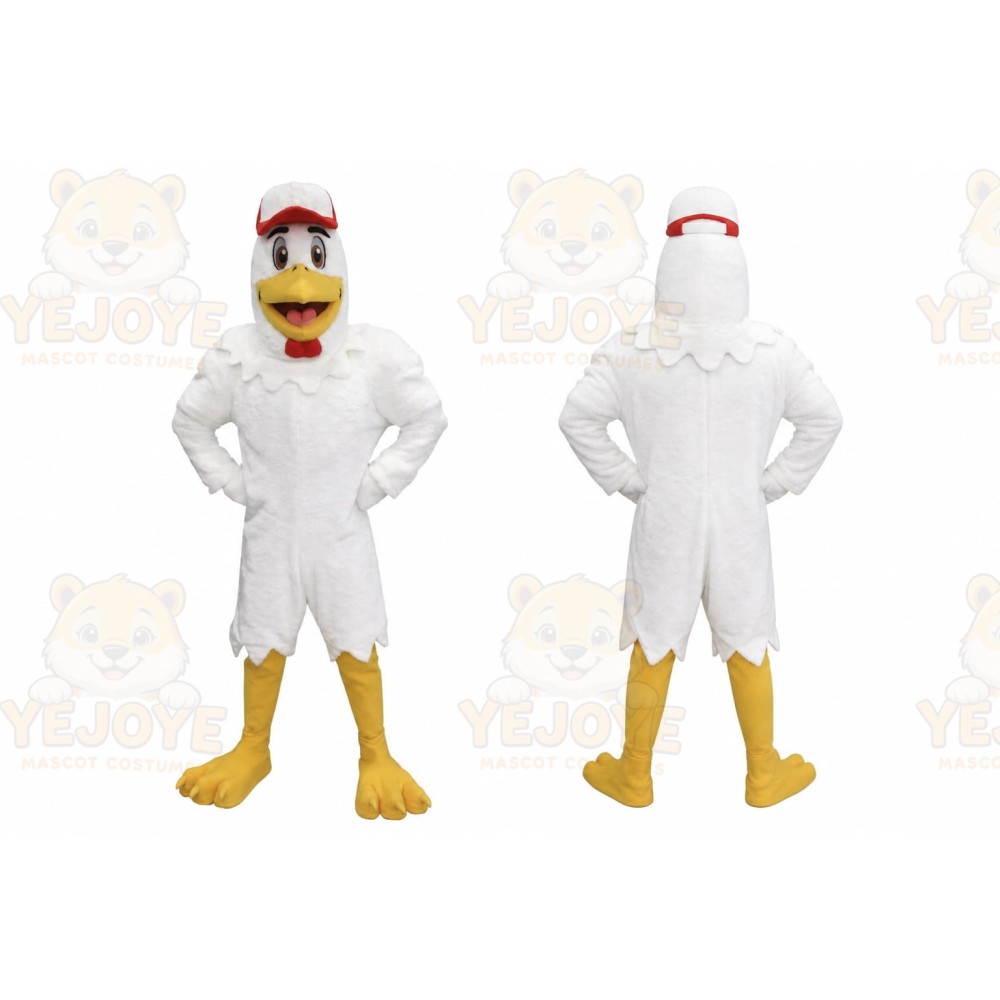 White Chicken Mascot Costume with Custom Logo