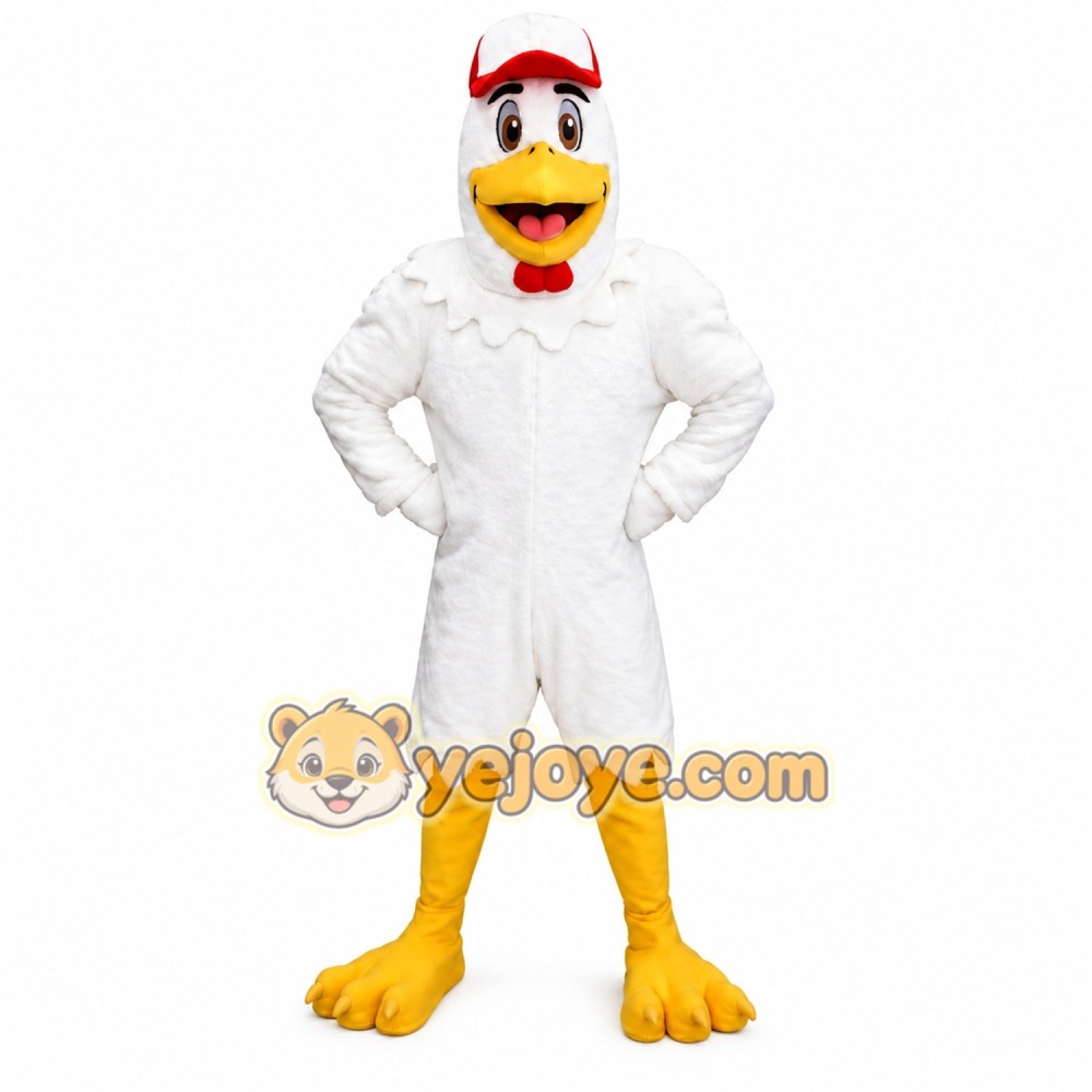 White Chicken Mascot Costume with Custom Logo White Chicken Mascot Costume with Custom Logo