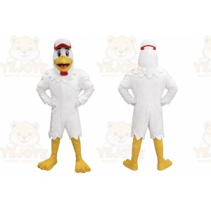 White Chicken Mascot Costume with Custom Logo