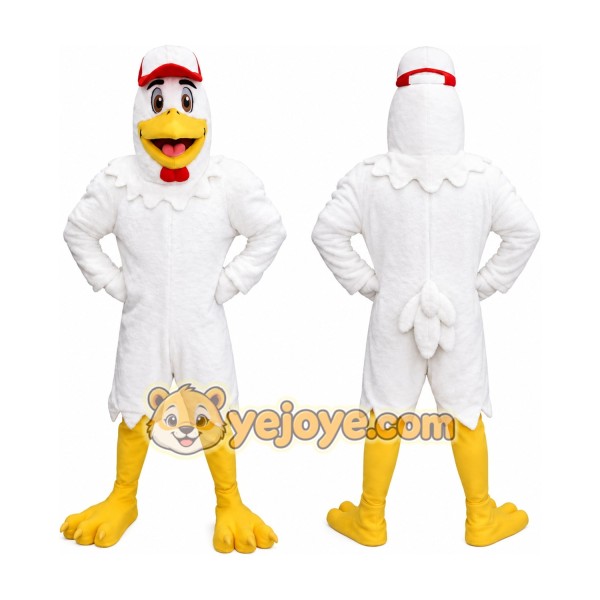 White Chicken Mascot Costume with Custom Logo