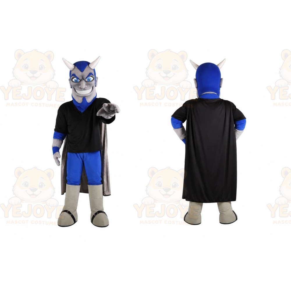 Blue Superhero Mascot Costume with Custom Logo