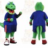 Green Dinosaur Mascot Costume with Custom Logo