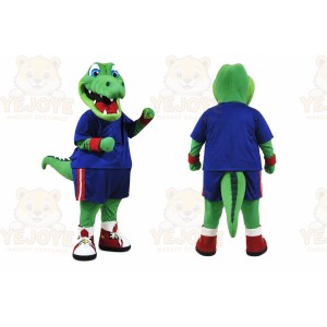 Green Dinosaur Mascot Costume with Custom Logo