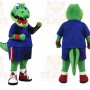 Green Dinosaur Mascot Costume with Custom Logo