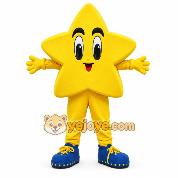 Yellow Star Mascot Costume with Custom Logo