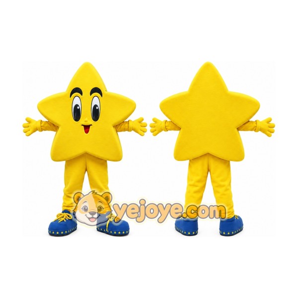 Yellow Star Mascot Costume with Custom Logo