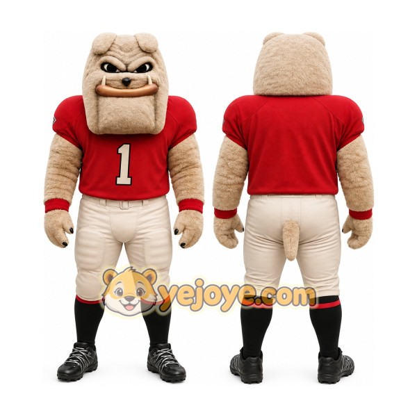 Tan Bulldog Mascot Costume with Custom Logo