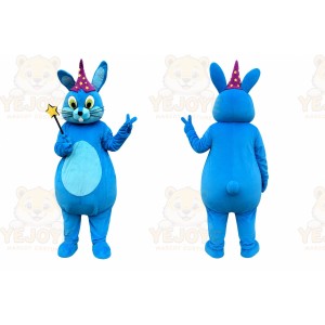 Blue Rabbit Mascot Costume with Custom Logo