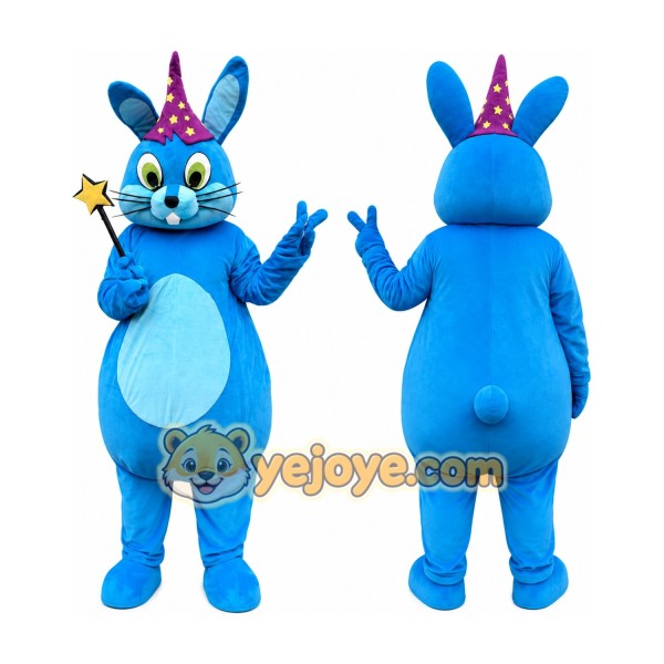 Blue Rabbit Mascot Costume with Custom Logo