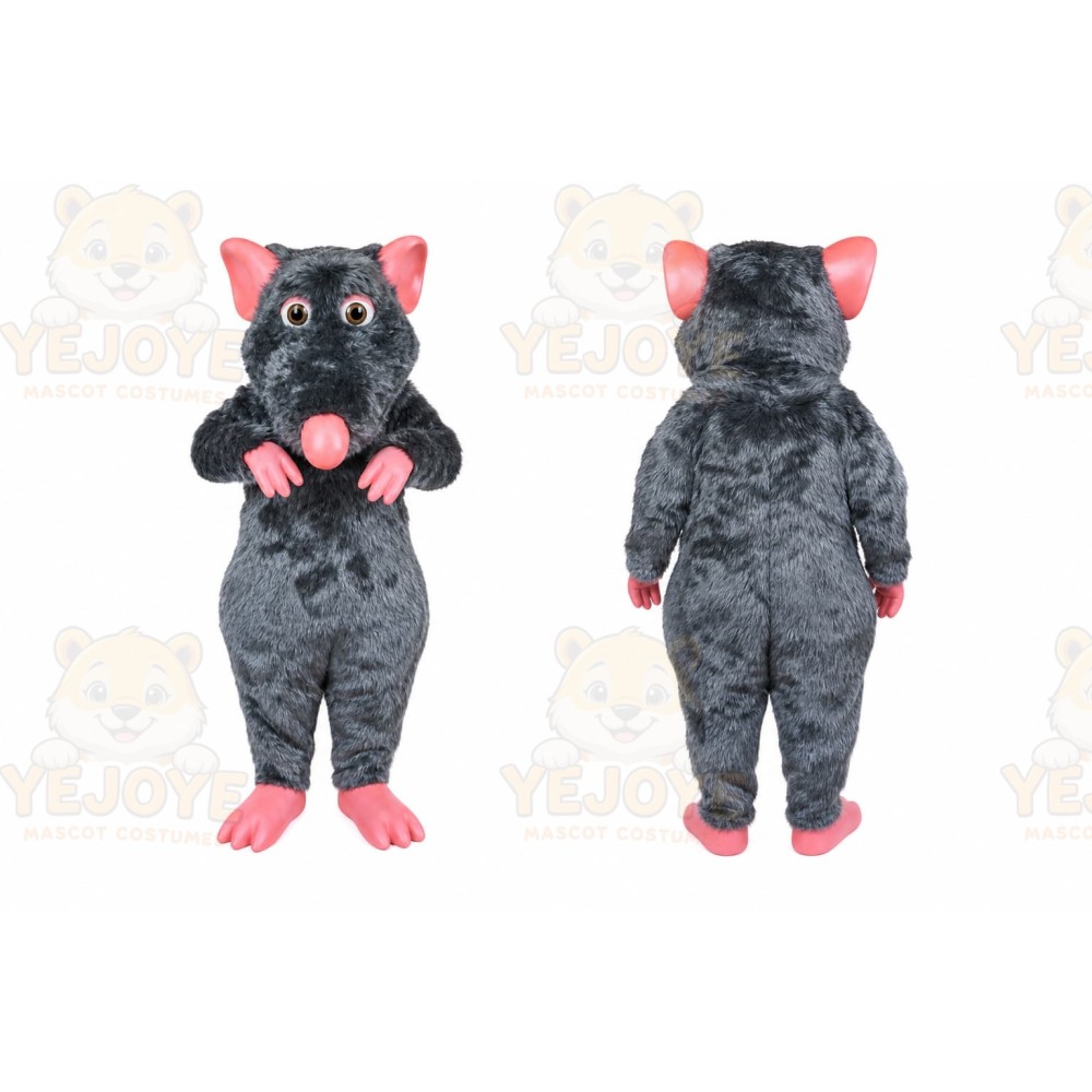Gray Rat Mascot Costume with Custom Logo