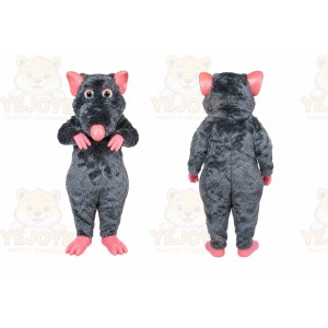 Gray Rat Mascot Costume with Custom Logo
