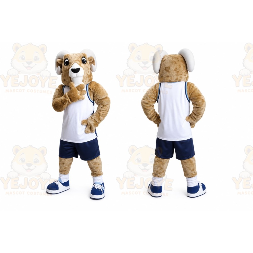 White Ram Mascot Costume with Custom Logo