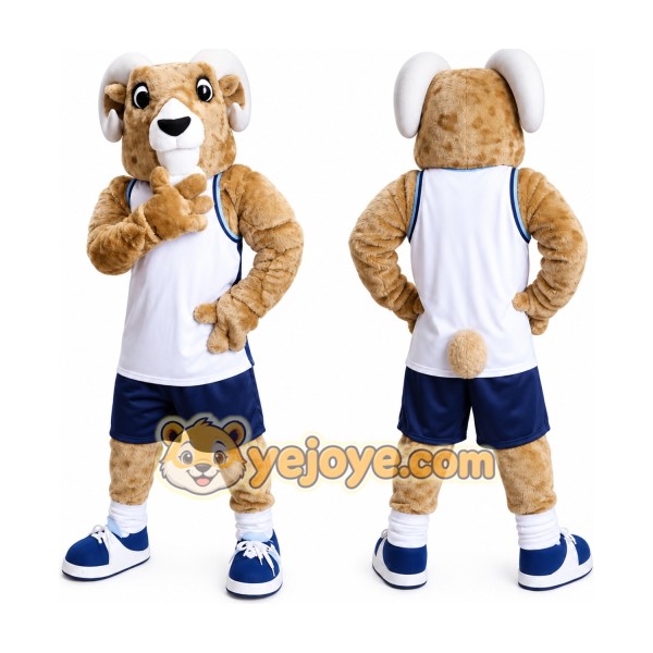 Brown Ram Mascot Costume with Custom Logo