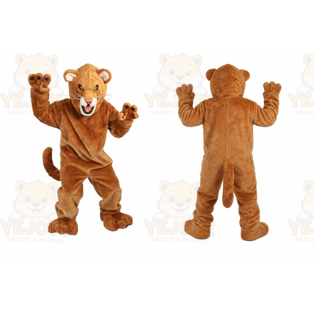 Brown Cougar Mascot Costume with Custom Logo