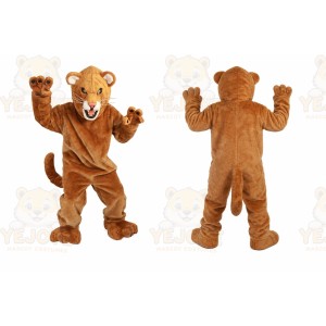 Brown Cougar Mascot Costume with Custom Logo