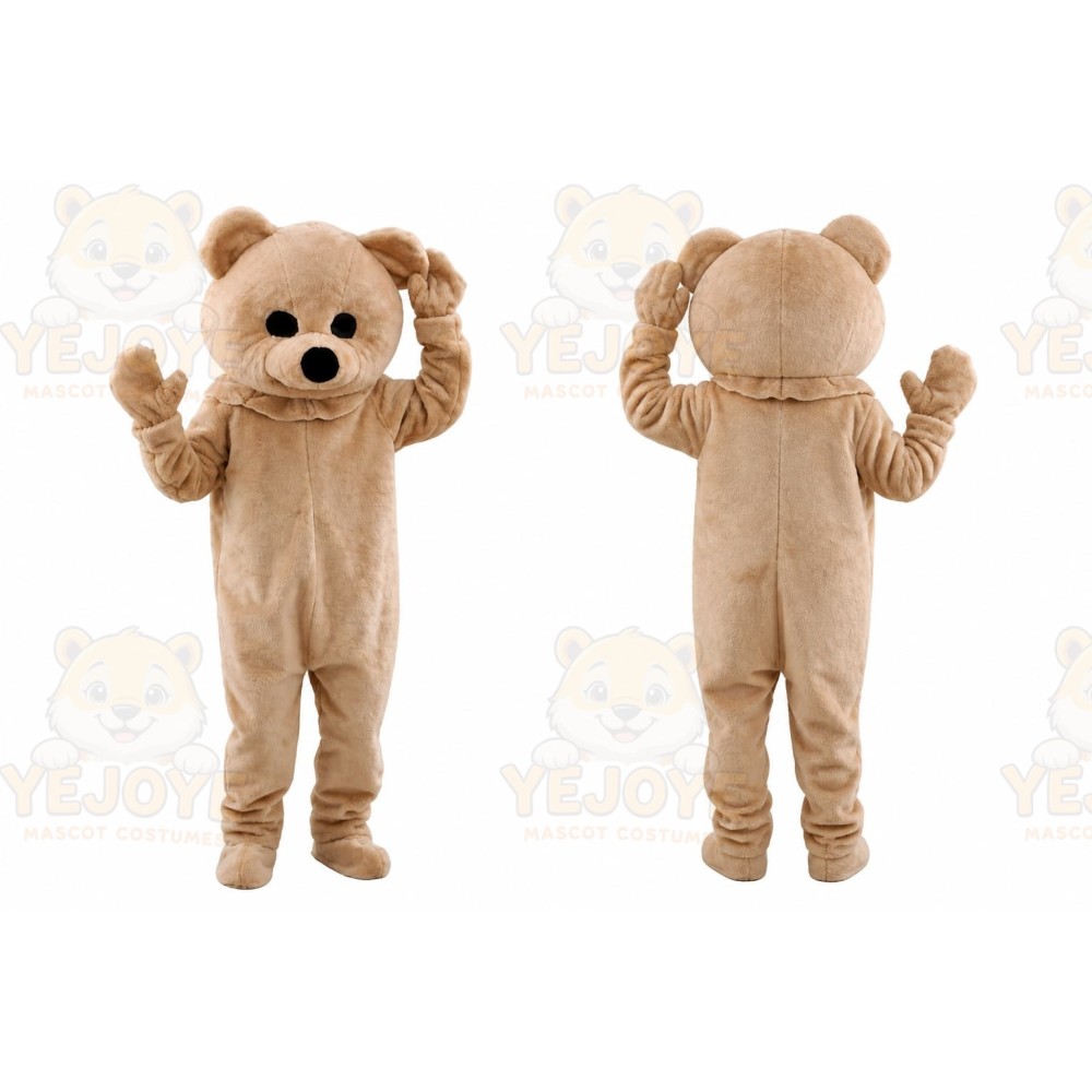 Tan Bear Mascot Costume with Custom Logo