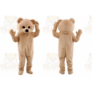 Tan Bear Mascot Costume with Custom Logo