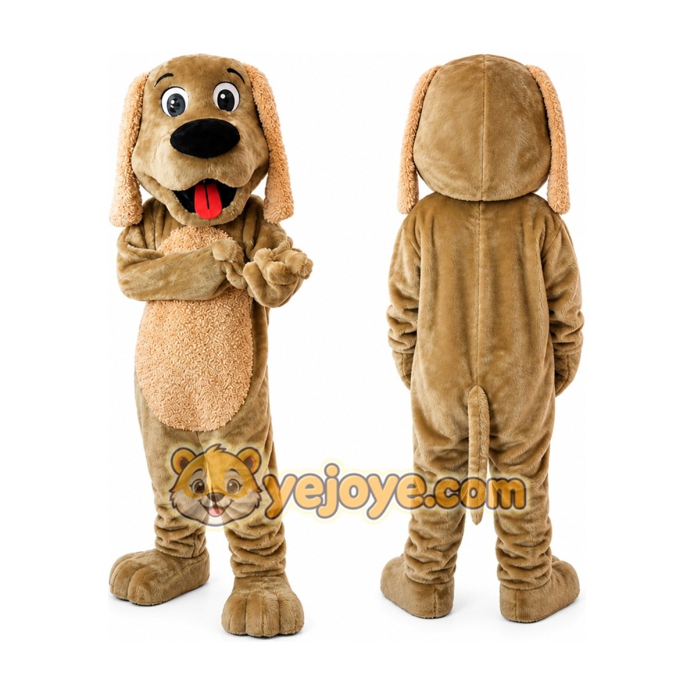 Tan Dog Mascot Costume with Custom Logo Tan Dog Mascot Costume with Custom Logo