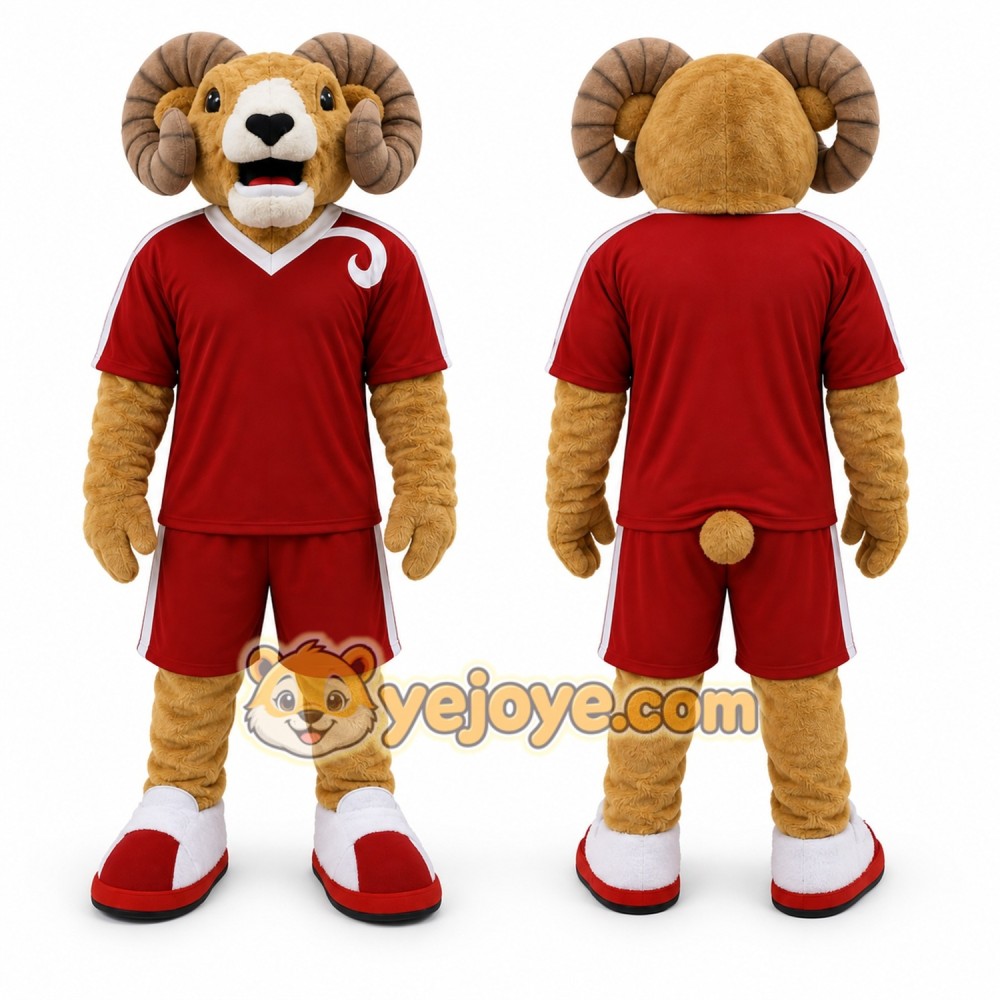 Red Ram Mascot Costume with Custom Logo Red Ram Mascot Costume with Custom Logo