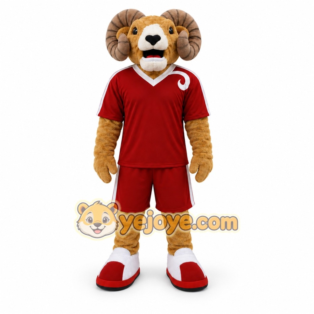 Red Ram Mascot Costume with Custom Logo Red Ram Mascot Costume with Custom Logo