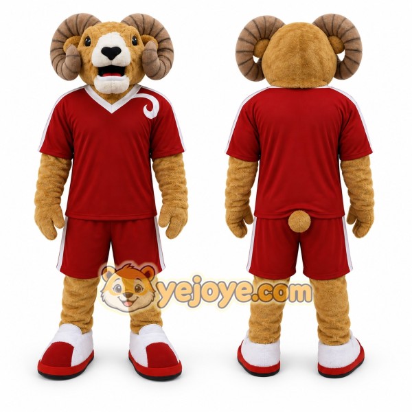 Red Ram Mascot Costume with Custom Logo