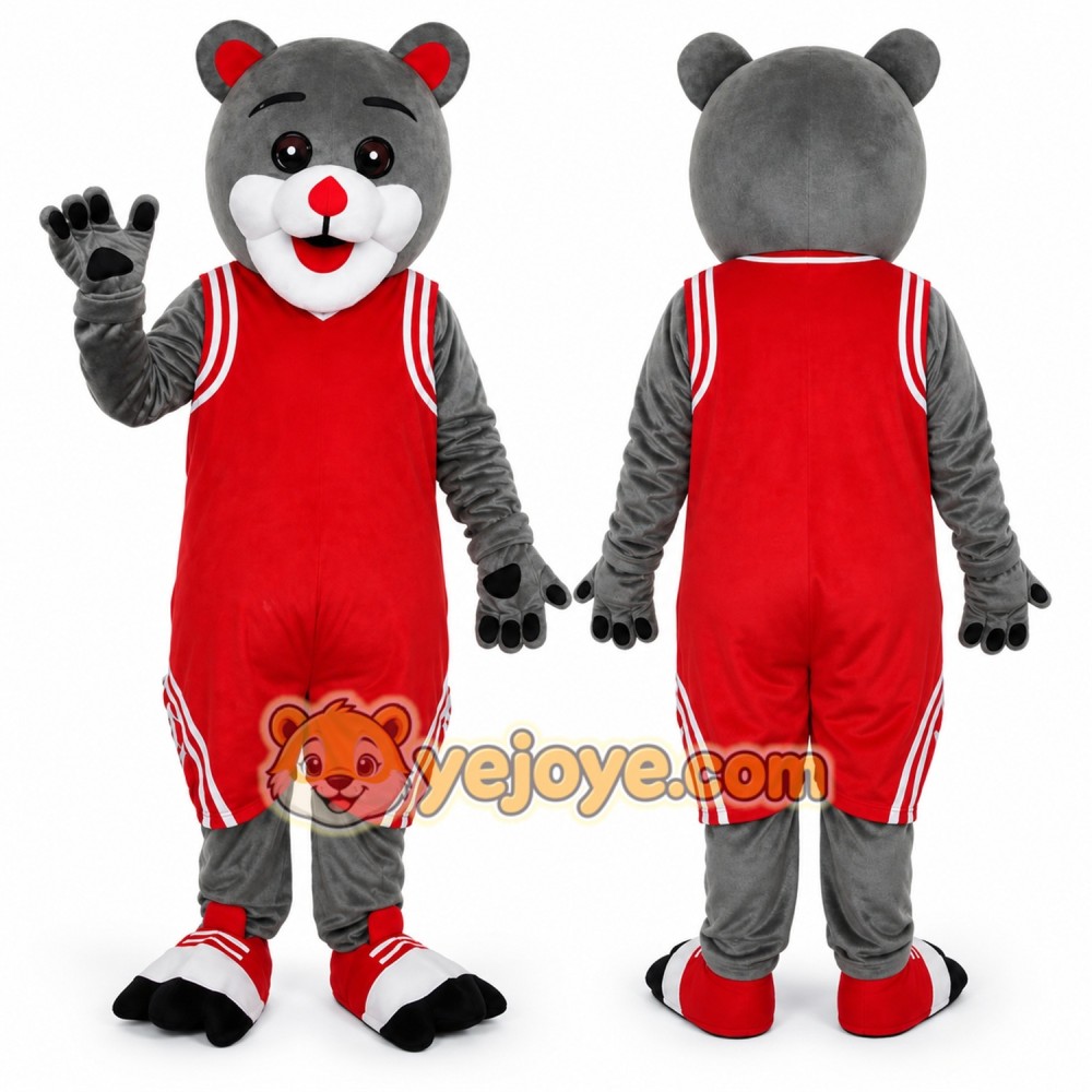 Gray Bear Mascot Costume with Custom Logo Gray Bear Mascot Costume with Custom Logo
