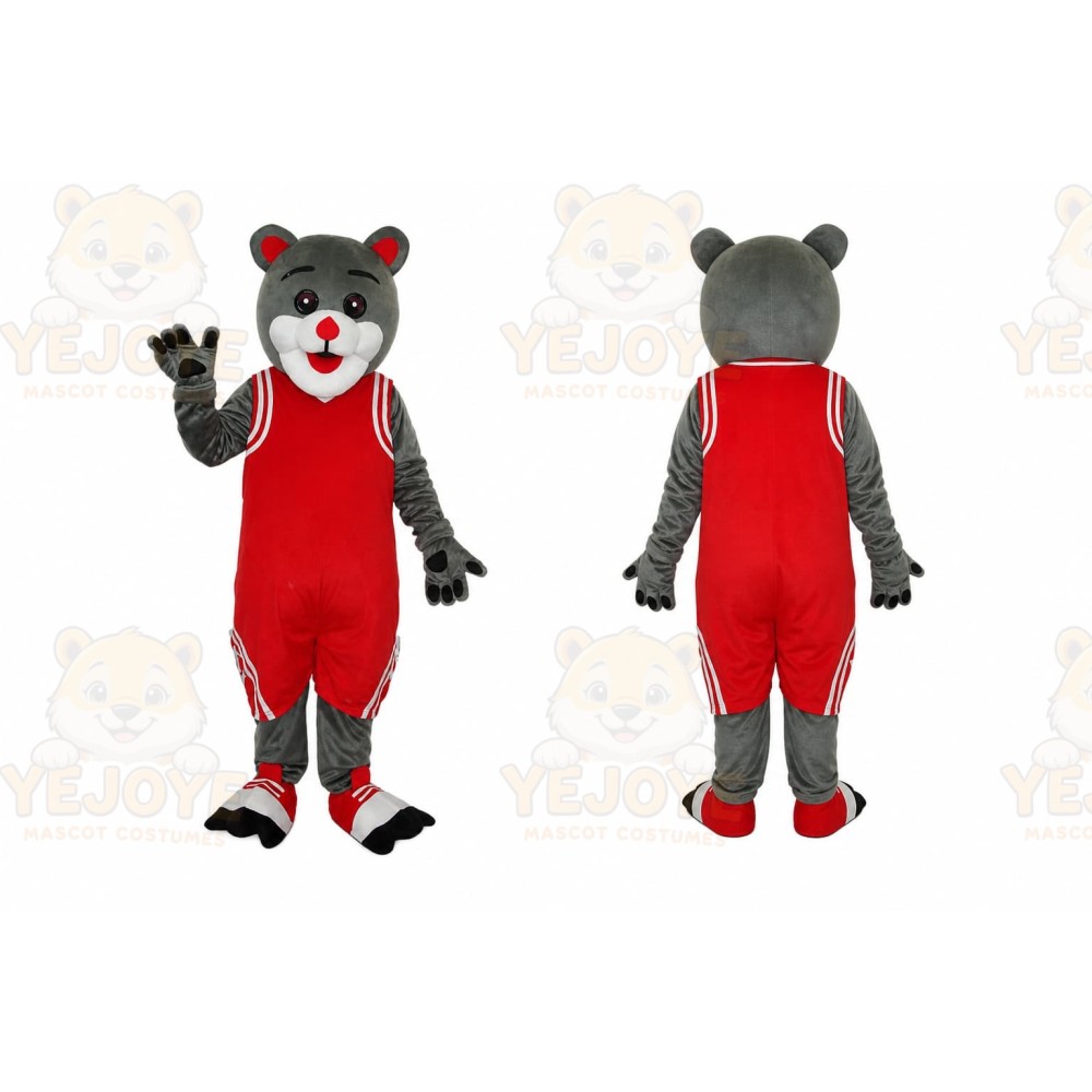 Gray Bear Mascot Costume with Custom Logo