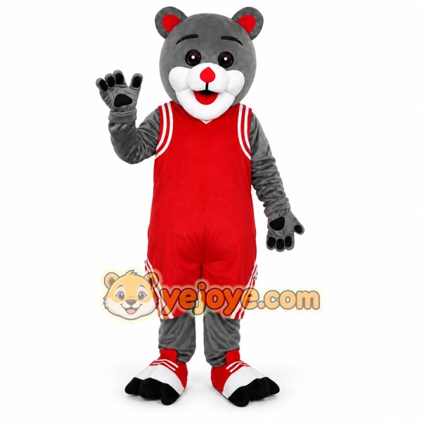 Gray Bear Mascot Costume with Custom Logo