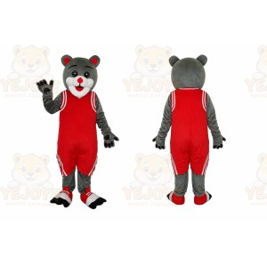 Gray Bear Mascot Costume with Custom Logo