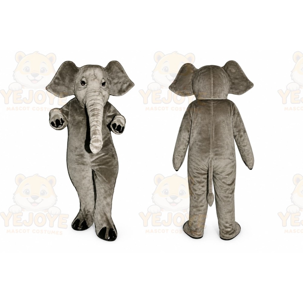 Gray Elephant Mascot Costume with Custom Logo