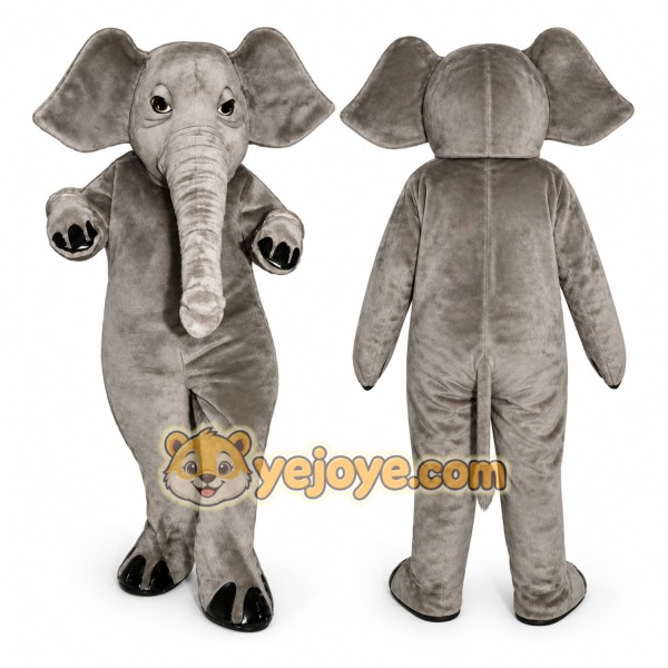 Gray Elephant Mascot Costume with Custom Logo
