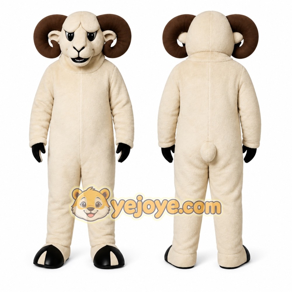 White Ram Mascot Costume with Custom Logo