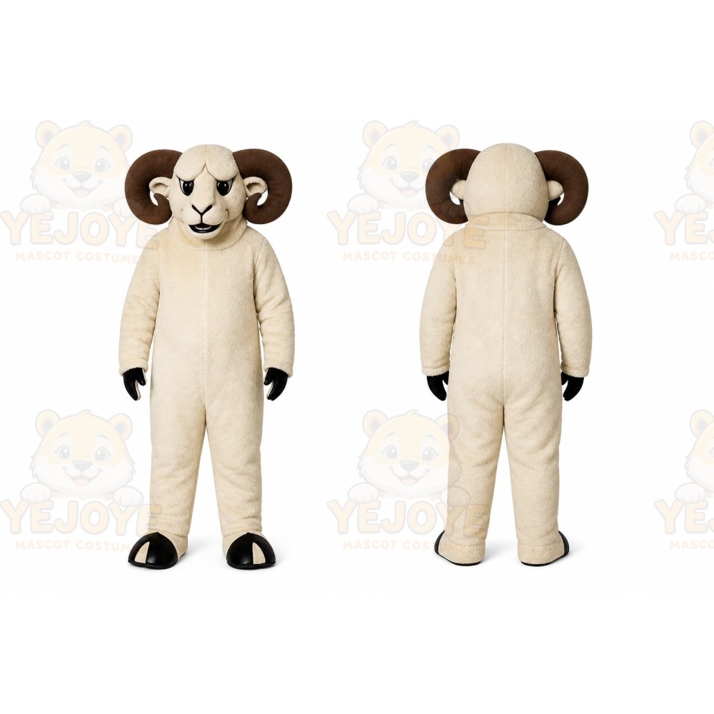 White Ram Mascot Costume with Custom Logo
