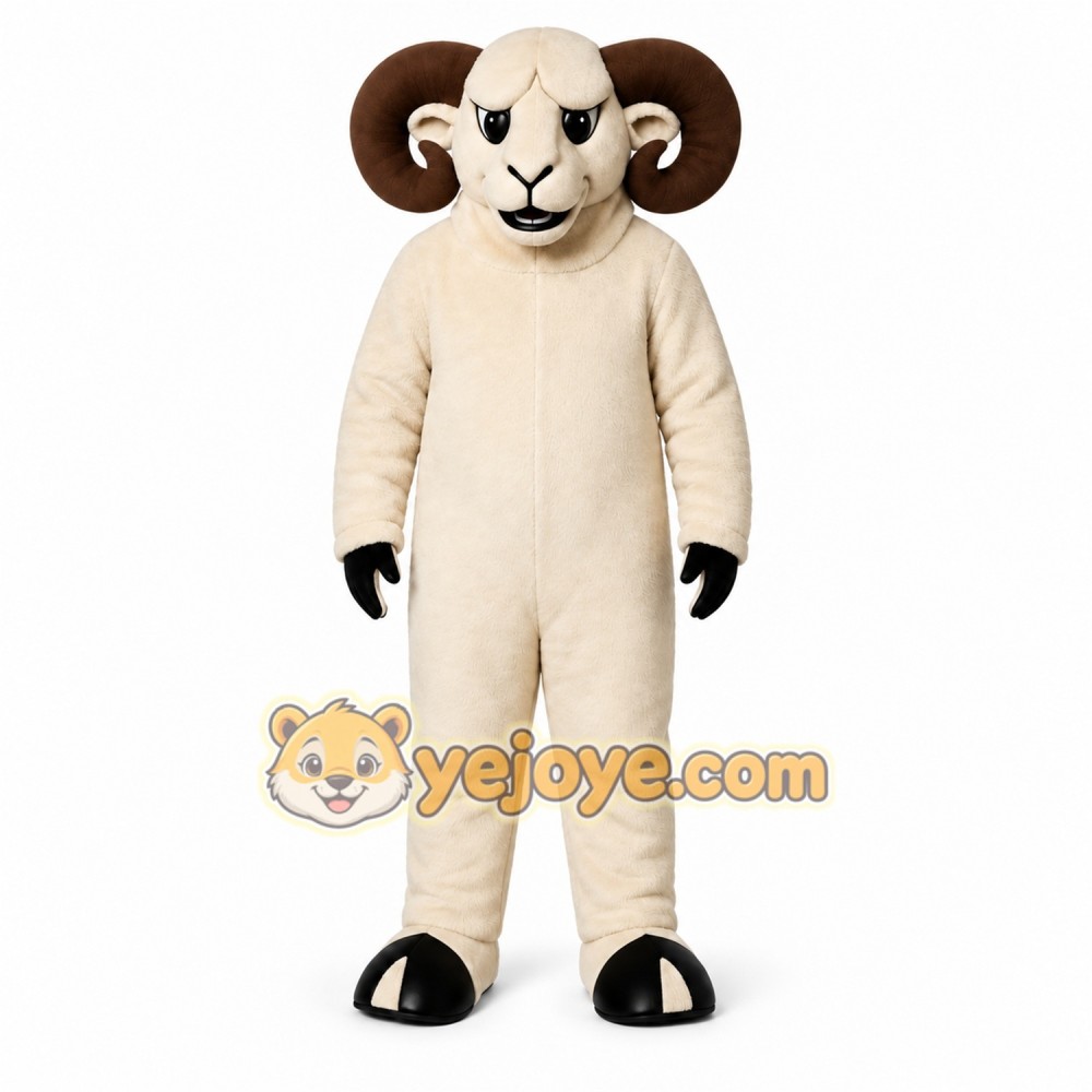 White Ram Mascot Costume with Custom Logo