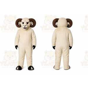 White Ram Mascot Costume with Custom Logo