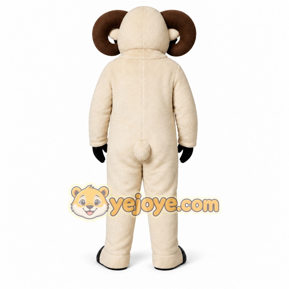 White Ram Mascot Costume with Custom Logo