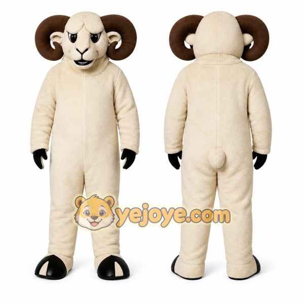 White Ram Mascot Costume with Custom Logo