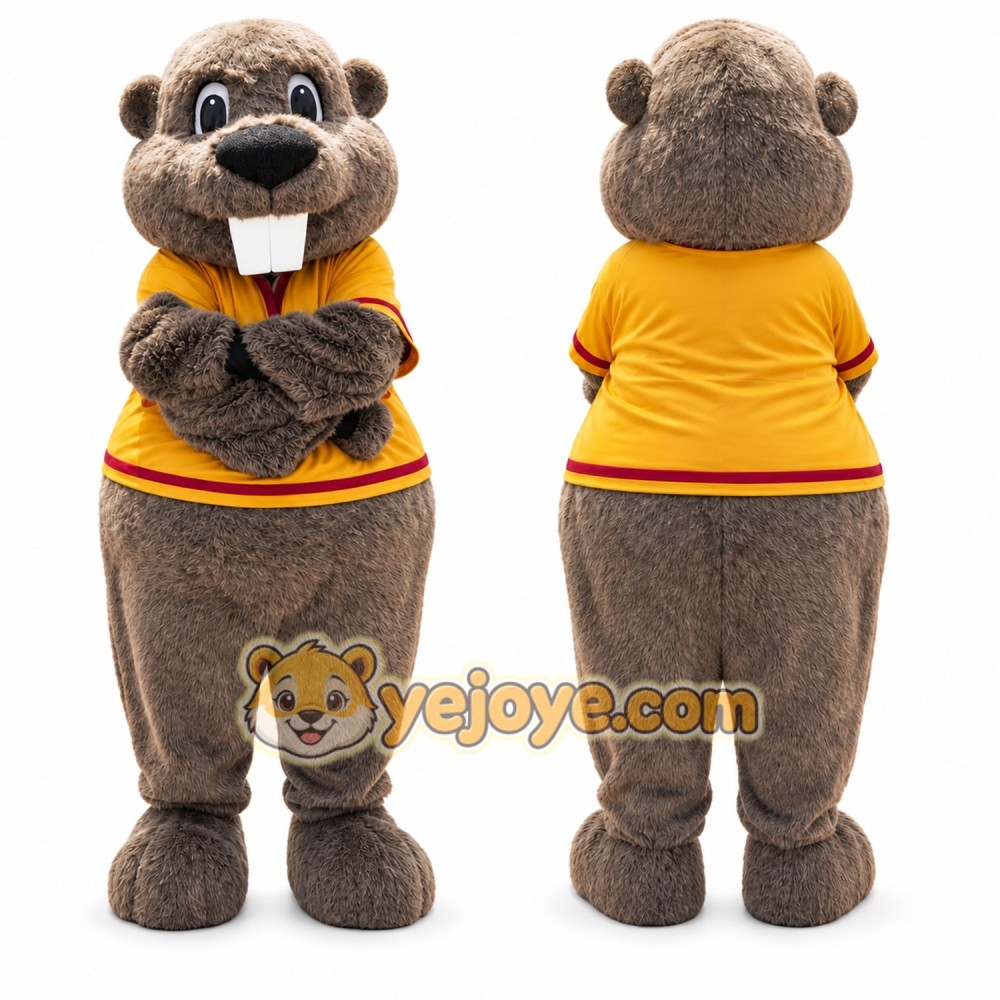 Brown Beaver Mascot Costume with Custom Logo Brown Beaver Mascot Costume with Custom Logo